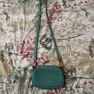 Madewell The Leather Carabiner Mini Crossbody Bag in Dusty Verdigris color